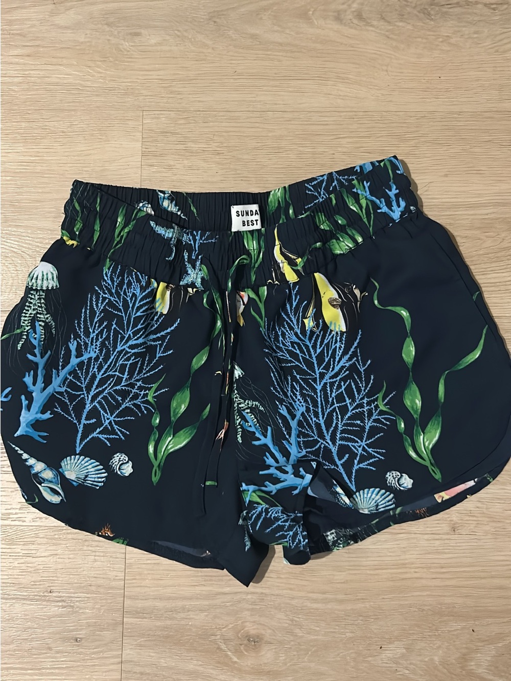 Sunday Best Navy Blue Coral & Sea Life Print Athletic Shorts